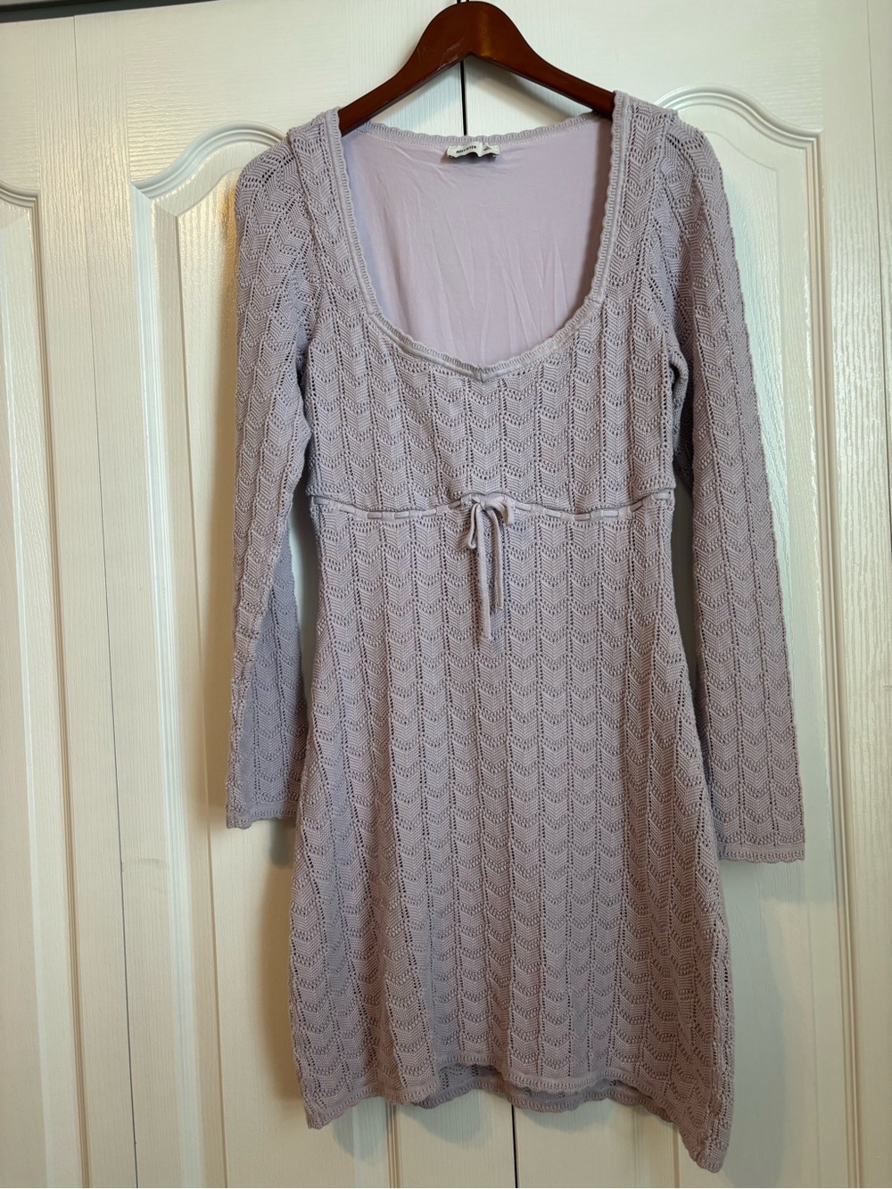 Hollister Lace-Knit Scoop Neck Long Sleeve Dress in Light Lavender